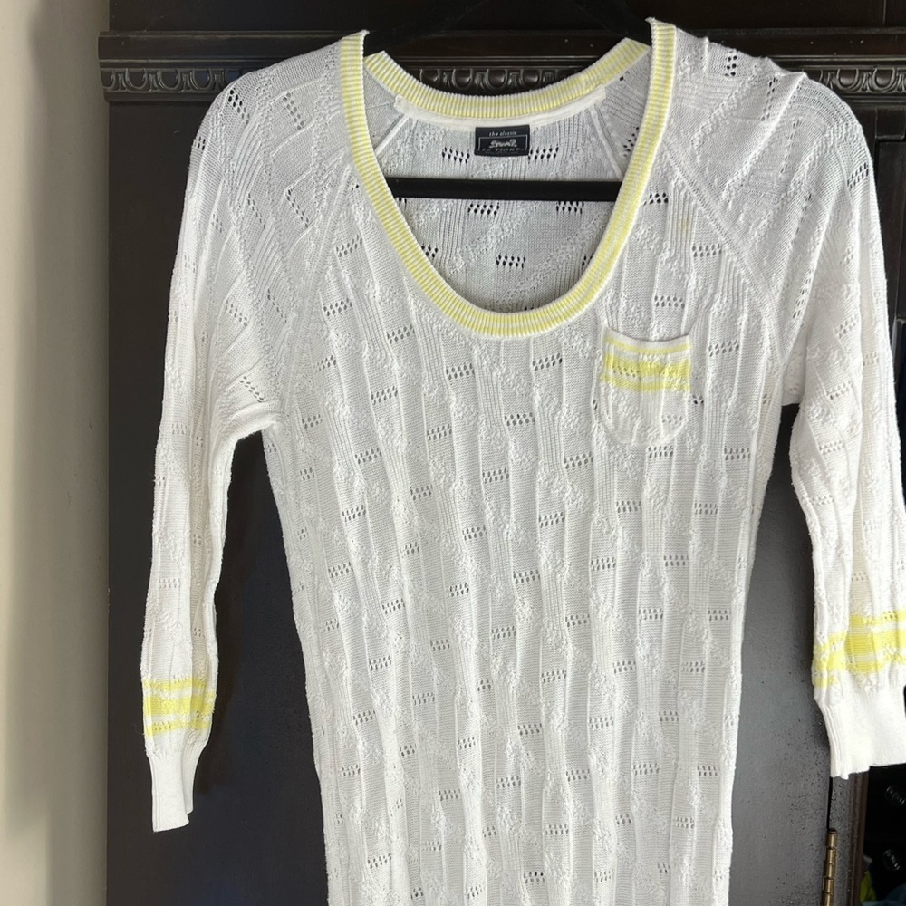 Le Tigre White and Yellow Crew Neck Sweater with Cable Knit 100% Cotton